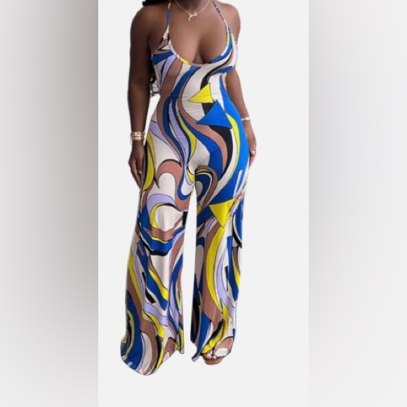 Stretchy colorful wide leg romper size extra large - Picture 1 of 3